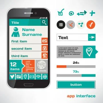 Set of Vector Mobile flat UI elements design sketch theme Stock-Illustration