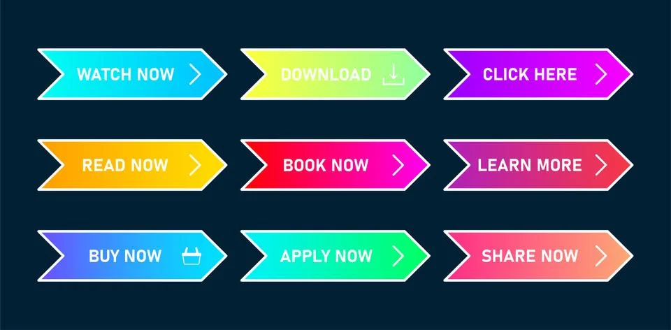 Set of vector modern trendy flat buttons on dark blue background. Different c Stock Illustration