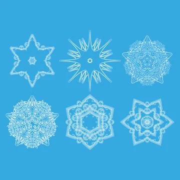 Set of vector monochrome flower mandala on a contrasting background. Snowflak Stock Illustration