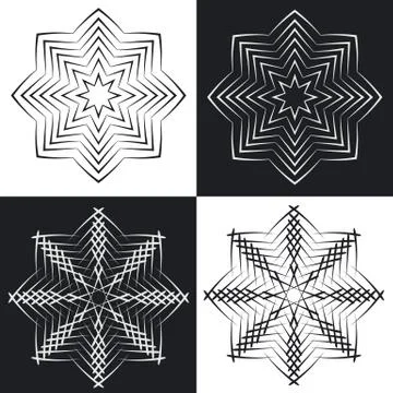 Set of vector monochrome flower mandala on a contrasting background. Snowflak Stock Illustration