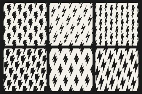 Set of vector monochrome simple seamless thunderbolt patterns. Trendy endless Иллюстрация
