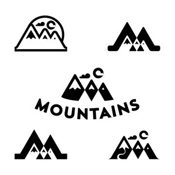 Set of vector mountain and outdoor adventures logo. Tourism, hiking and camping Stock Illustration