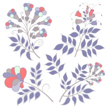 Set of Vector Multicolored Flowers Free Stock Illustration