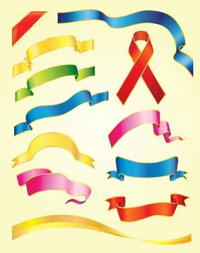 Set of vector multicolored ribbons on light-yellow background Set of multi... Stock Photos