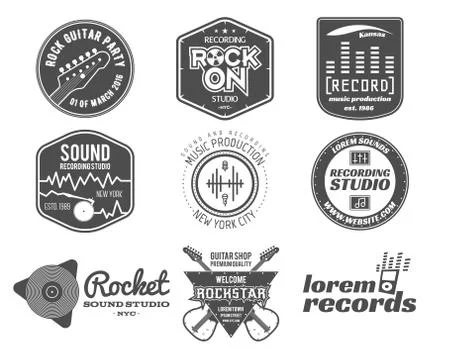 Set of vector music production logo,label, sticker, emblem, print or logotype Stock Illustration