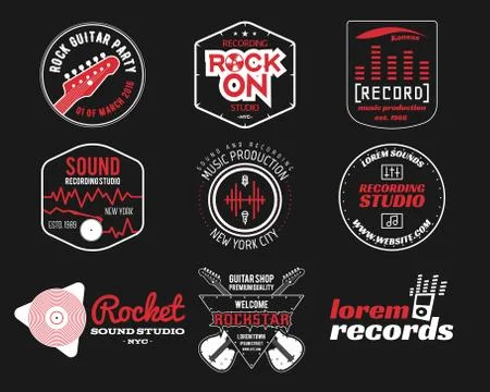 Set of vector music production logo,label, sticker, emblem, print or logotype Stock Illustration
