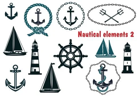 Set of vector nautical themed elements Illustrazione stock