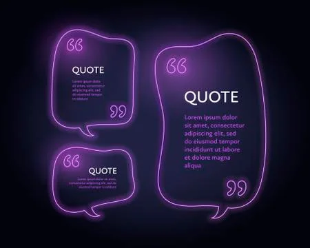 Set of vector neon glowing quote frame template. Stock Illustration