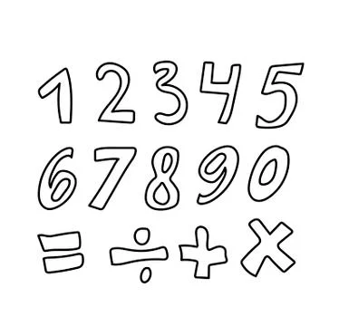 Set vector numbers and signs hand drawn black line.A thing for studying Stock Illustration