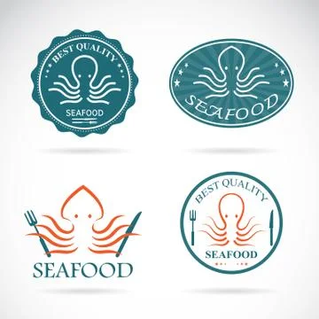 Set of vector octopus seafood labels on white background Stock Illustration