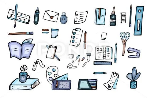 Set of doodle stationery office supplies Vector Image