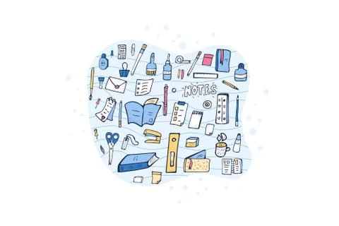 Set of vector office supplies. Composition with school elements. Collection o Illustrazione stock