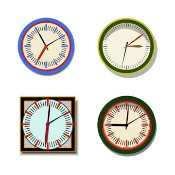 Set of vector office wall clock with shadow isolated on white. Stock-Illustration