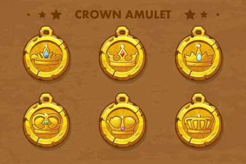 Set vector old amulets with crown Stock Illustration