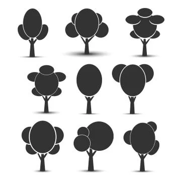 Set of vector options tree icons. Flat design to illustrate nature and health Stock Illustration
