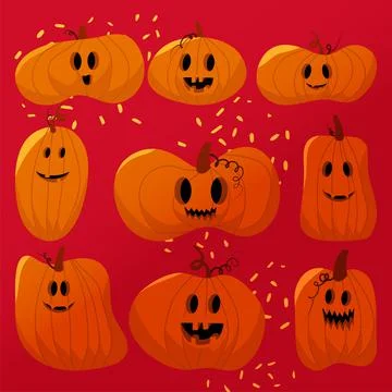 Set of vector orange halloween smiling pumpkins Stock Illustration