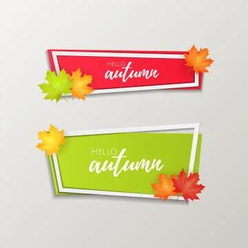 Set of vector origami paper style banners with autumn leaves. Autumn sale . Web Stock Illustration