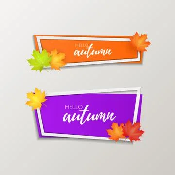 Set of vector origami paper style banners with autumn leaves. Autumn sale . Web Stock Illustration