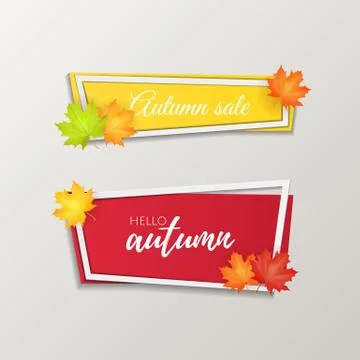 Set of vector origami paper style banners with autumn leaves. Autumn sale . Web Stock Illustration