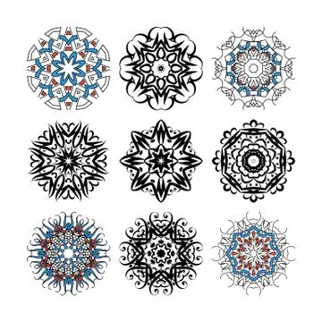 Set of vector ornate mandalas for coloring book. Collection of decorative round Illustrazione stock