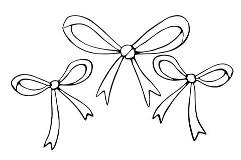 Set of vector outline bows, ribbons. Doodles, coloring book, hand drawn. Simp Stock-Illustration