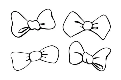 Set of vector outline bows, ribbons. Doodles, coloring book, hand drawn. Simp 스톡 일러스트