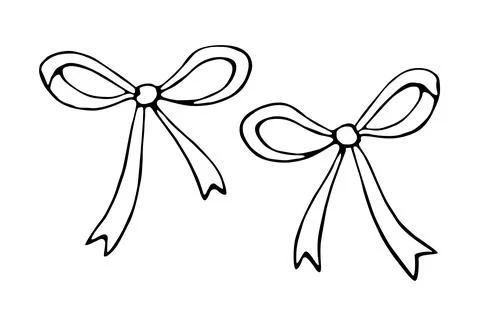 Set of vector outline bows, ribbons. Doodles, coloring book, hand drawn. Simp Ilustração Stock