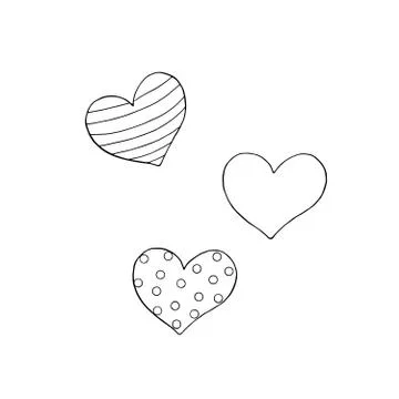 Set of Vector outline of heart in stripe, with polka dots. Coloring page, Val Stock Illustration
