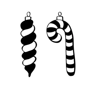Set of vector outline toy, decoration in form of candy for xmas tree, in flat 스톡 일러스트