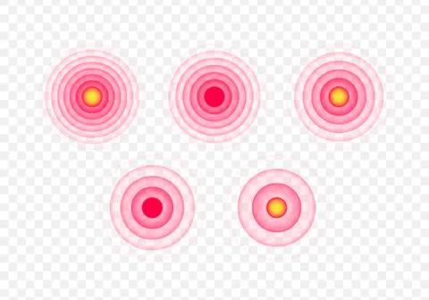 Set of vector pain dot radial icons. Red gradient flat round ache symbol Illustrazione stock