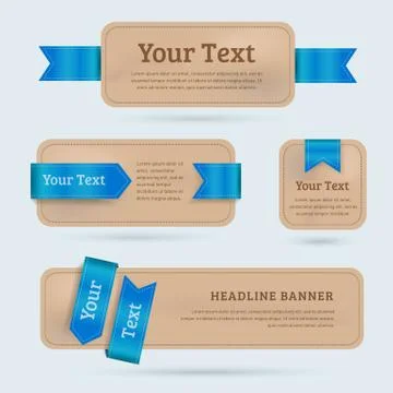 A set of vector paper banners with blue ribbon Stock Illustration