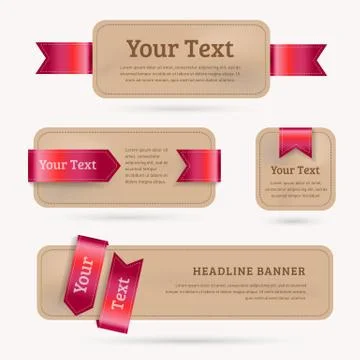 Set of vector paper banners with red ribbon. - Illustration Stock Illustration