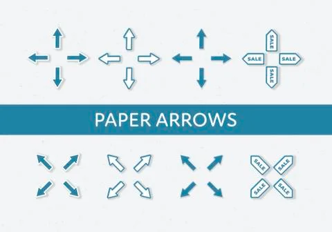 Set of vector paper cut arrows. Easy to move shadow. Illustrazione stock