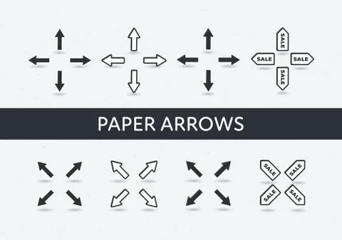Set of vector paper cut arrows. Easy to move shadow. Stock Illustration