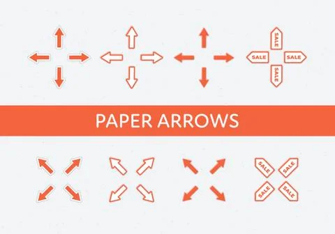Set of vector paper cut arrows. Easy to move shadow. Red color arrow Stock Illustration