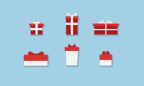 Set of vector paper cut gift box. Red and white shopping boxes with ribbon Stock Illustration