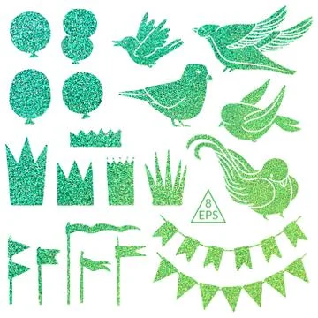 Set of vector party elements with colorful glitter Stock Illustration