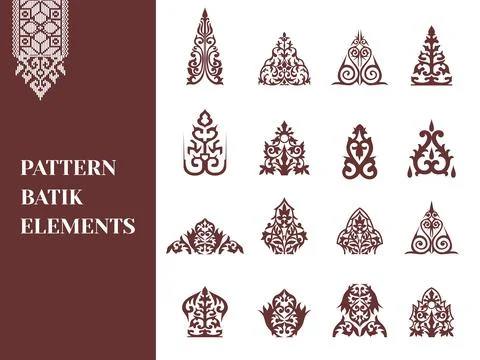 Set of vector pattern batik elements, motif pucuk rebung Stock Illustration