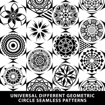 Set vector pattern seamless Diamond tile circle black and white Stock Illustration