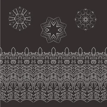 Set of vector patterned filigree hands and stylized flowers イラスト素材