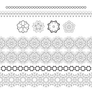 Set of vector patterned filigree hands and stylized flowers イラスト素材