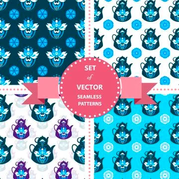 Set of vector patterns with flowers and tea Stock-Illustration