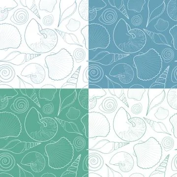 Set of vector patterns with shells. Stock Illustration
