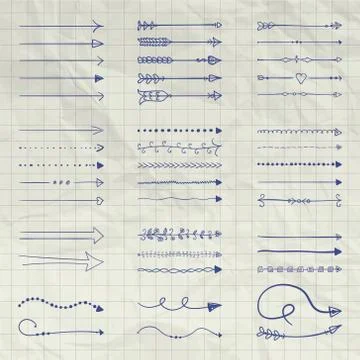 Set of Vector Pen Drawing Arrow Shaped Elements 库存插图