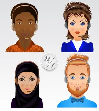 Set vector people avatars. Employees of call center support and help service. Stock Illustration