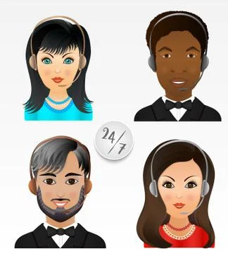 Set vector people avatars. Employees of call center support and help service. Stock Illustration