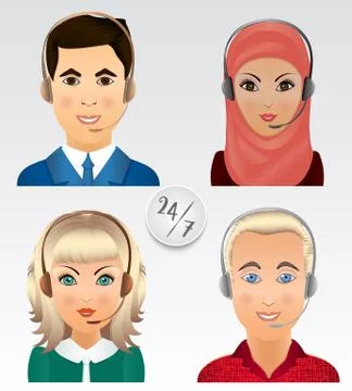 Set vector people avatars. Employees of call center support and help service. Stock Illustration