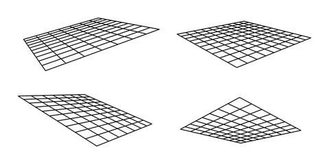 Set of vector perspective grids. Digital wireframes in cyberspace. Network co Stock Illustration