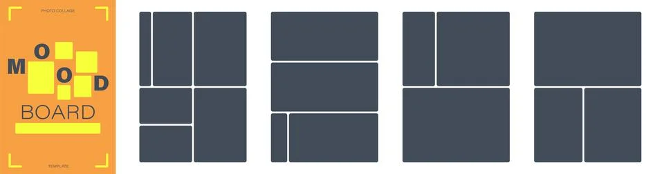 Set of vector photo collage templates with grid frames. Empty image placeholders Stock Illustration