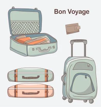Set of vector pictures of different types of luggage for travel. A suitcase on Stock Illustration